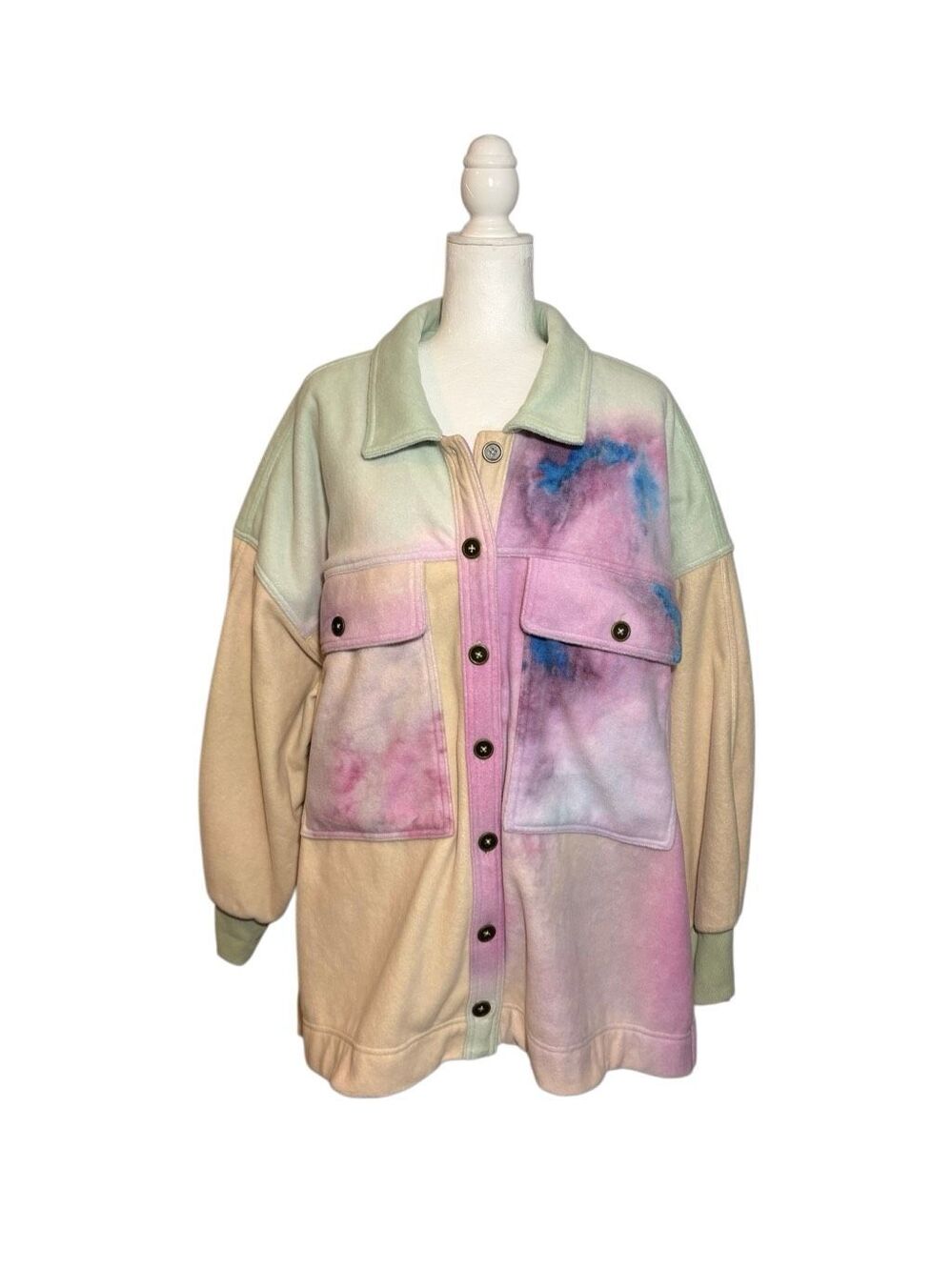 Pilcro cotton micro fleece tye dye pattern button front jacket - XL